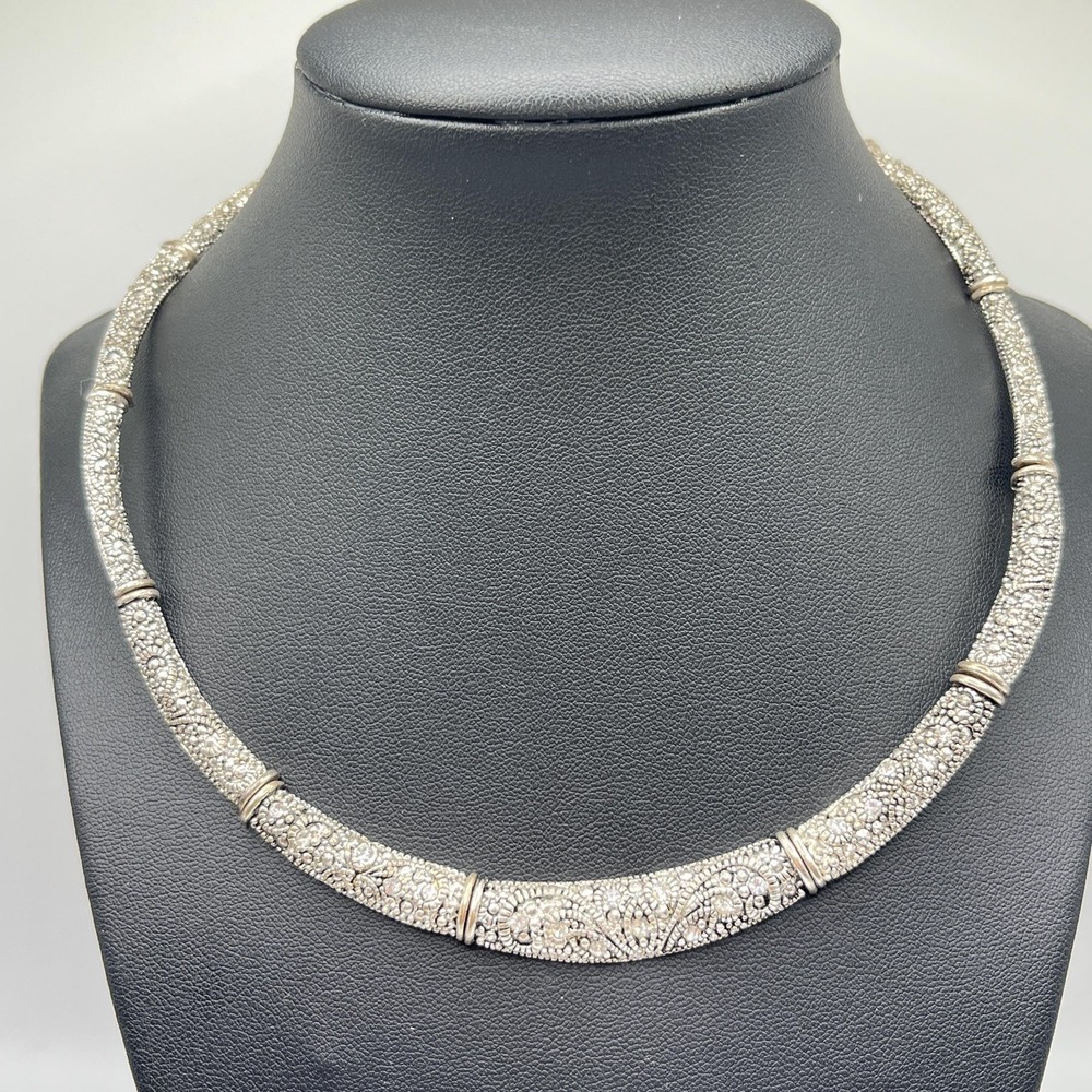 Vintage 80s Premier Designs Silver Tone & Rhinestone Collar Bib Collar Necklace